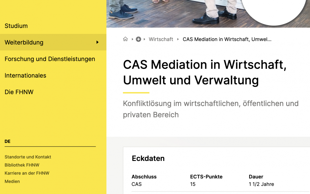 CAS Mediation in Umwelt, Wirtschaft, Verwaltung an der Fachhoschule Nordwestschweiz