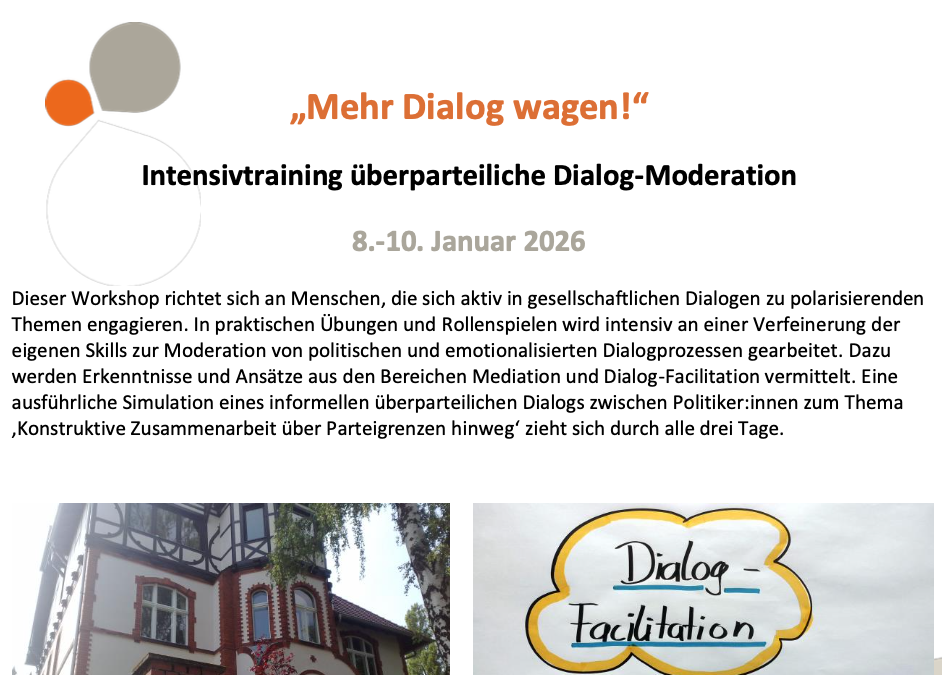 Intensivtraining Dialog-Moderation ausgebucht – erneute Durchführung geplant